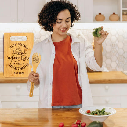 6 Pcs Housewarming Gifts Set for Women Friends Neighbor, New Home Essentials with Bamboo Cutting Board & 4 Blessing Spoons, New Home New adventure New Memories 2026