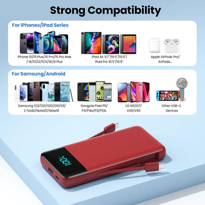Portable Charger for iPhone with Built in Cables and Wall Plug,Upgraded 13800mAh Fast Charging USB C Power Bank,4 Outputs Travel Essential Battery Pack Compatible with iPhone 15/14/13,Samsung-Purple