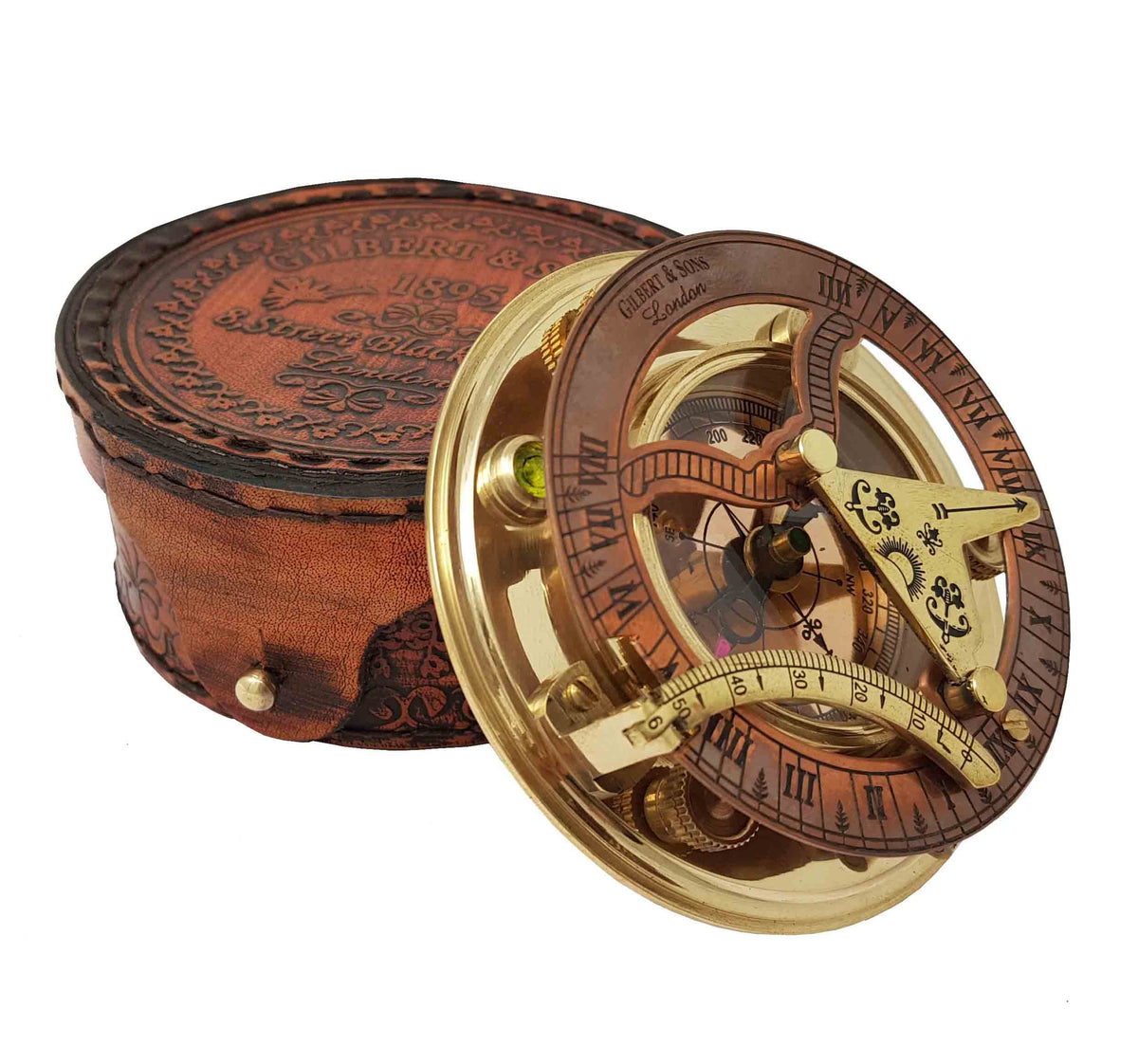 Brass Nautical - Antique Brass & Copper Sundial Compass, Sundial Clock in Box Gift Sun Clock Ship Replica Watch