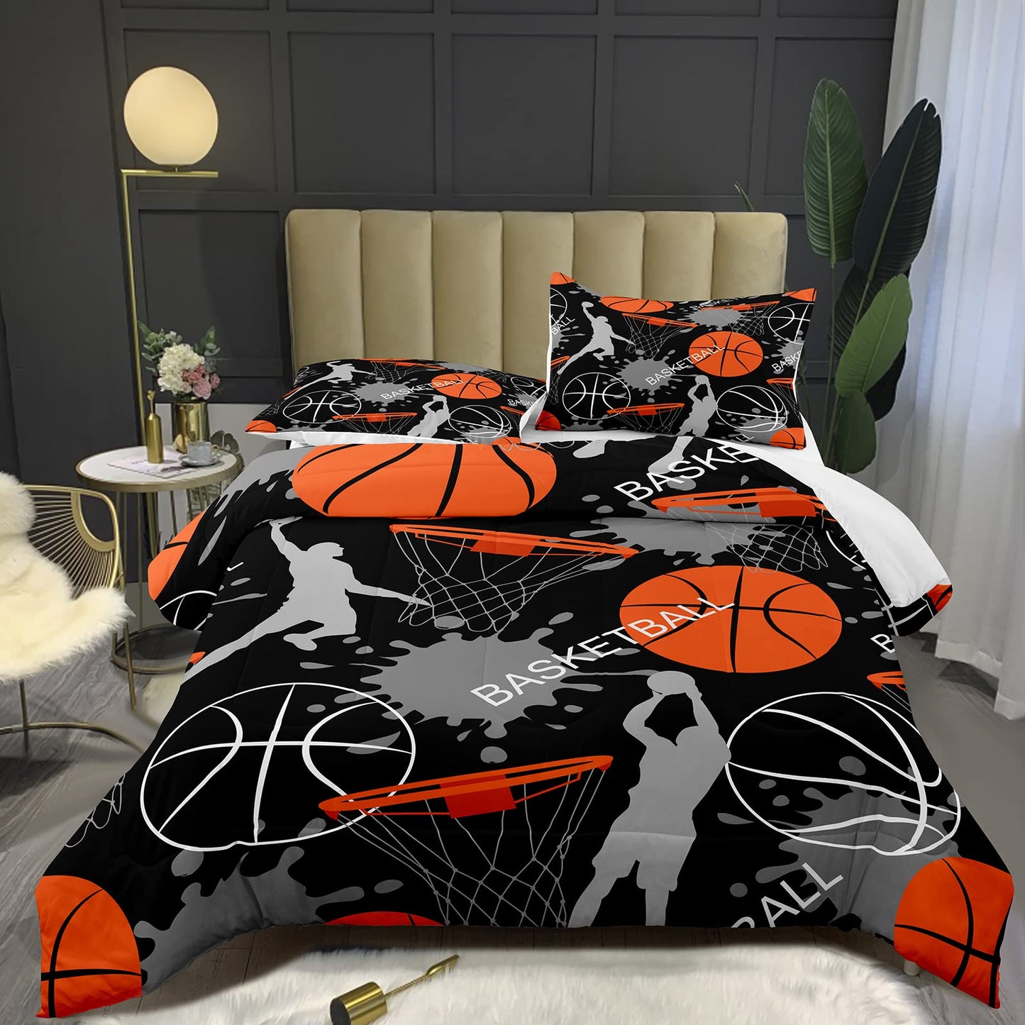 Bodhi 3D Basketball Sports Comforter Set for Teen Boys,Kids Soft Microfiber Bedding Set with Pillowcases,Queen Size,3PCS,1 Comforter+2 Pillow Shams #4003