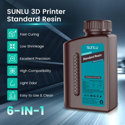 SUNLU 3D Printer Resin Bundle Multicolor, Rapid Curing Standard 3D Printing Photopolymer Resin, 2kg in Total, 0.5kg per Bottle, 4 Pack, Black+Light Grey+Dark Grey+White