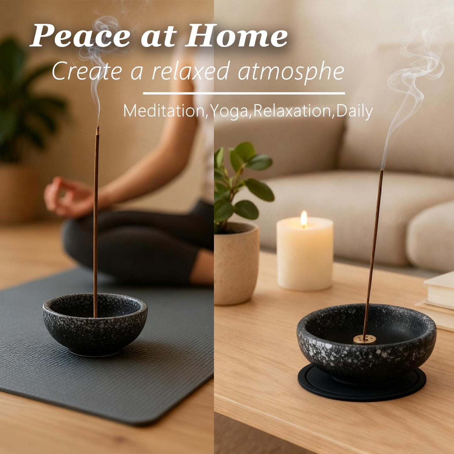 Japanese Ceramic Incense Burner, Handmade Zen Incense Holder with 9-Hole Brass Stick Holder, Ash Catcher Bowl for Meditation, Smudging, Aromatherapy, and Home Decor