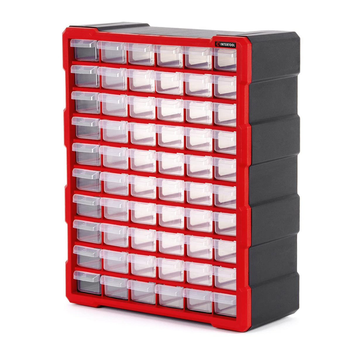 INTERTOOL Small Parts Organizer for Hardware & Screws | 60 Removable Bins with Dividers | Wall Mount or Desktop Craft & Lego Storage Cabinet | 19” x 15” x 6” BX08-4016
