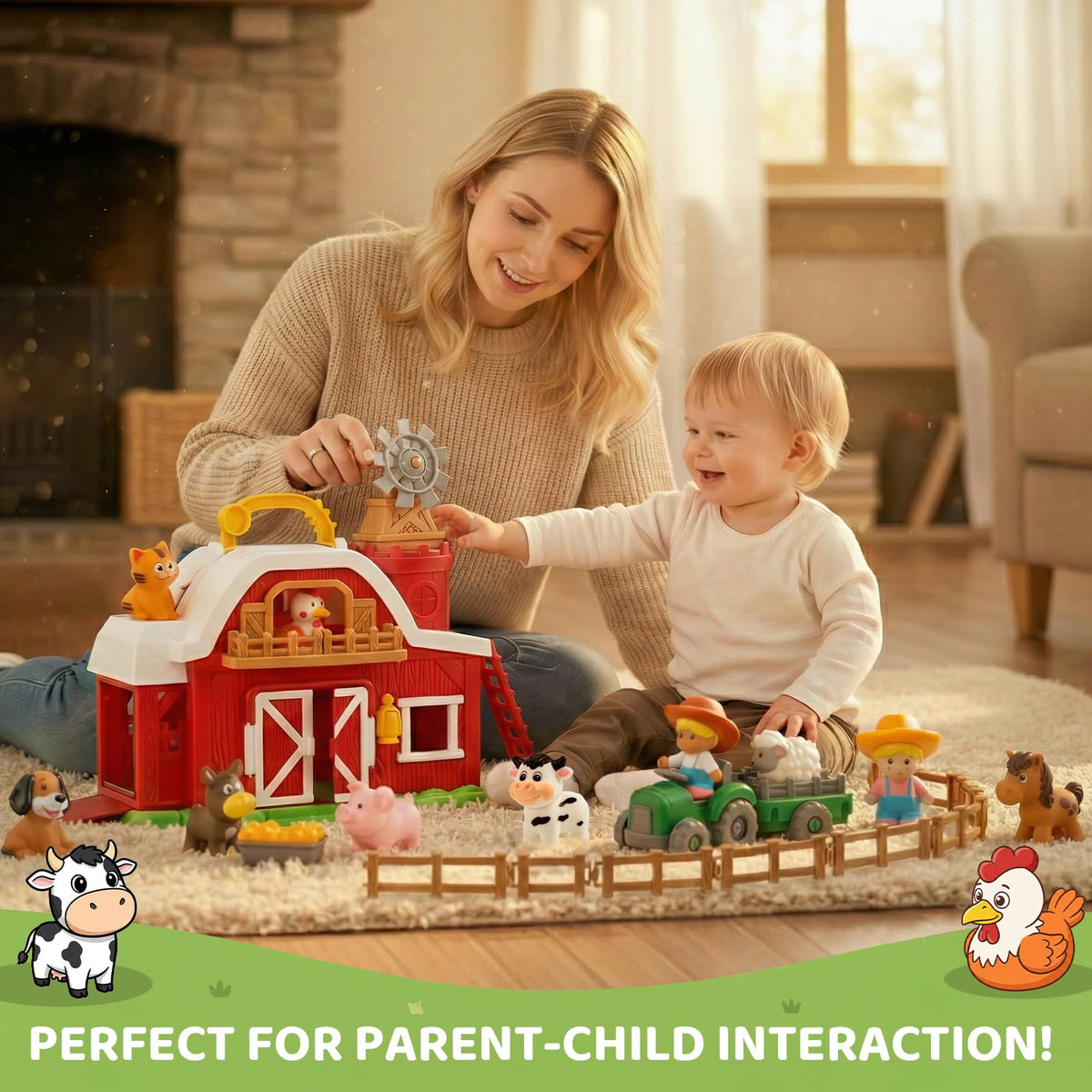 30-Piece Upgraded Farm Animal Big Barn Playset Gifts for Toddlers Christmas|Montessori Learning Toys for 18 Months Olds Girls Boys|Pretend Animal with Tractor Birthday Gifts for 2 Years
