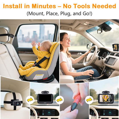 Rohent Baby Car Camera HD 1080P for Backseat: USB Plug and Play Easy to Install - Carseat Camera Rear Facing Infant Crystal Night Vision - Wide View Angle Car Baby Monitor for Newborn