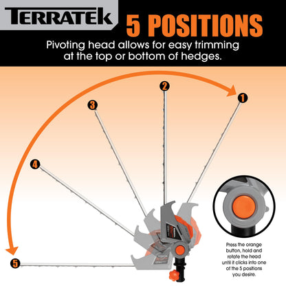 Terratek Cordless Hedge Trimmer Long Reach 20V 1HR Fast Charge, 2.4m Telescopic Hedge Trimmer Cordless Hedge Cutter with 2x Batteries, Shoulder Strap and Charger Included