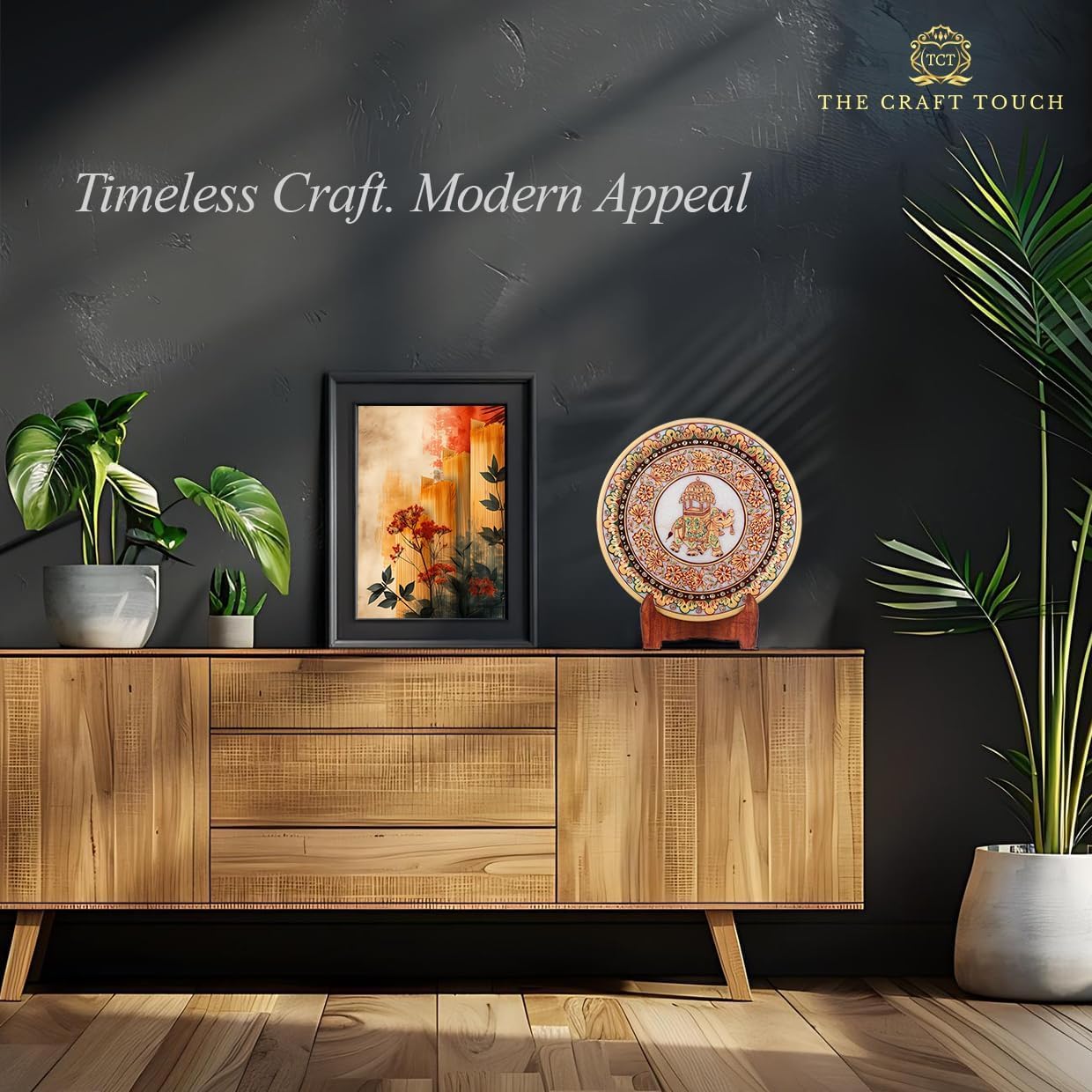Handcrafted Marble Decorative Art, 9 Inch – Hand-Painted Gold Elephant & Floral, Indian Art Display Accent for Living Room, Entryway & Office & Housewarming Gift (Royal Elephant With Velvet Box)