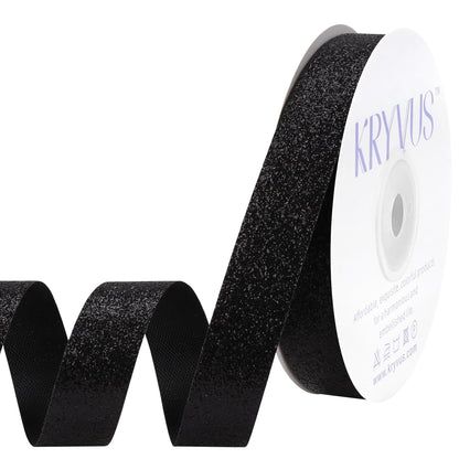 Kryvus Black Glitter Ribbon, 5/8 Inch x 25 Yards Black Cut Edge Christmas Ribbon for Crafts, Gift Wrapping Ribbons, Christmas Tree Decoration, Ornaments Decoration, Home Decor