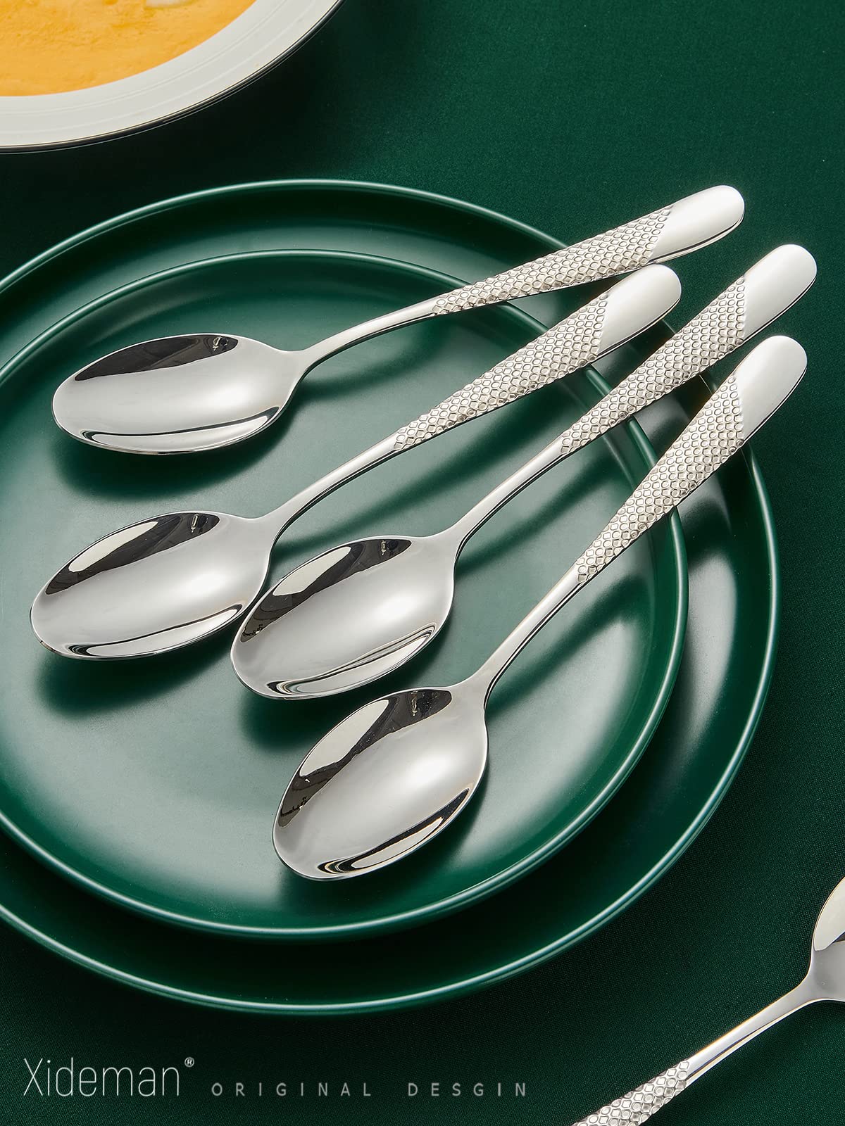 Xideman® Premium Hammered Dinner Spoons Set (7.95 inch), 18/10 Stainless Steel Fine Soup Spoon Silverware, 6-Piece Metal Tablespoons for Home Kitchen Restaurant. Dishwasher Safe