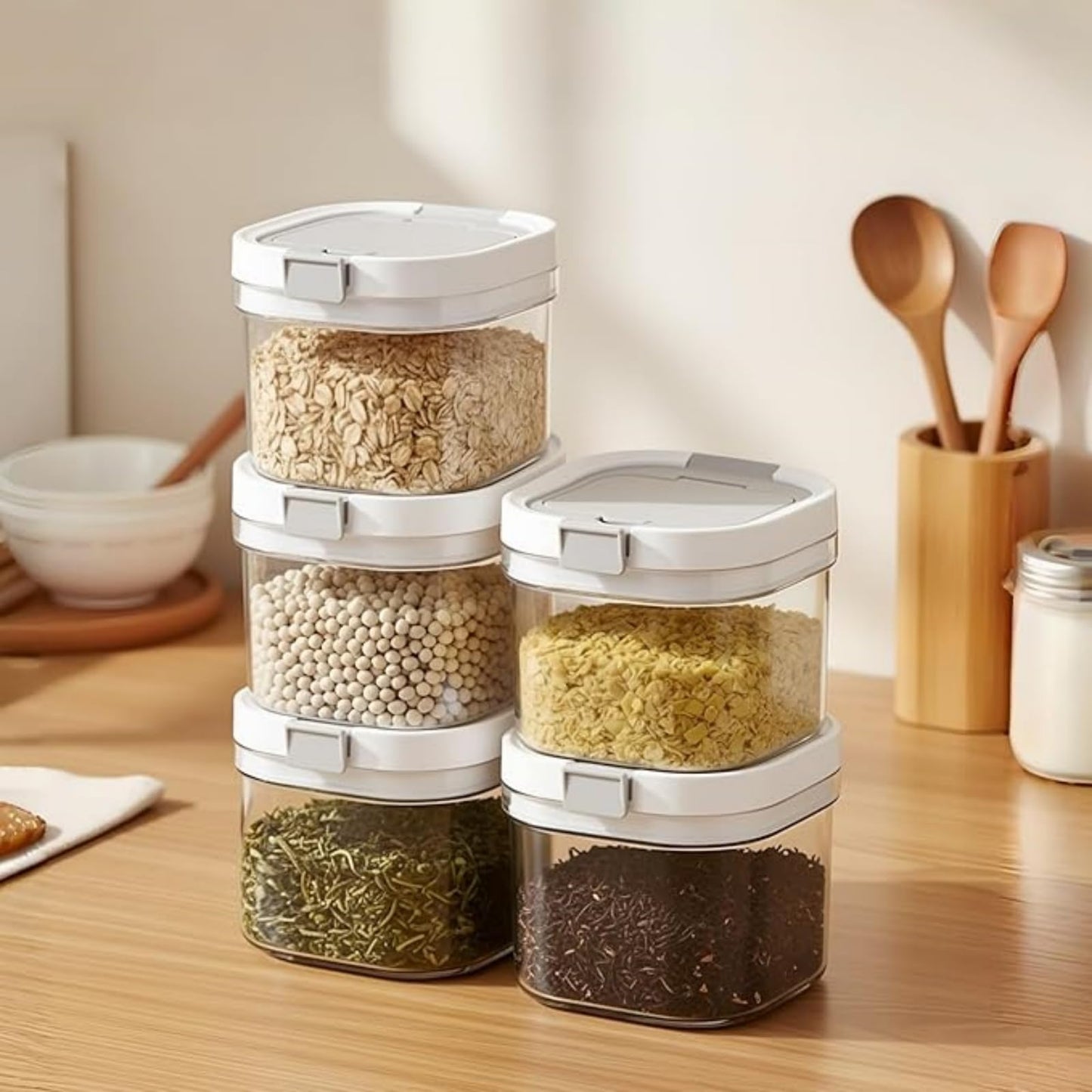 2-Pack 27oz Airtight Tea Canisters, Clear Loose Leaf Tea Storage Containers with Spoon, Wide-Mouth Kitchen Canisters for Loose Tea, Coffee, Sugar, Flour & Herbs, BPA Free Organizer for Pantry