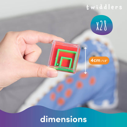 THE TWIDDLERS 28 Mini Maze Puzzle Cube Game Brain Teaser Challenge, Assorted Difficulties, Perfect Kids Science Party Bag Favours, Christmas Cracker Stocking Fillers, Cool Classroom Rewards