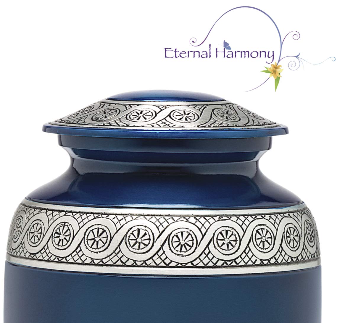 Eternal Harmony Cremation Urn for Human Ashes | Memorial Urn Carefully Handcrafted with Elegant Finishes to Honor and Remember Your Loved One | Adult Urn Large Size with Beautiful Velvet Bag (Blue)