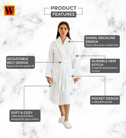 Westlane Linens 100% Egyptian Cotton Terry Toweling Bathrobe with complimentary Slippers, Hotel & Spa Quality Unisex Dressing Gown Bath Robes for Men & Women