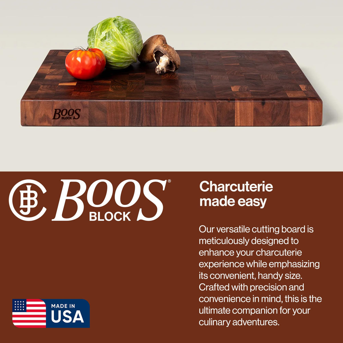 John Boos CCB Series Rectangular Wooden Walnut Cutting Board 18”x12” – 1.75” Thick, 12-lb Reversible Butcher Block with End-Grain & Finger Grips – Made in the USA