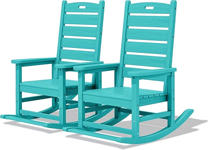 SERWALL Outdoor Rocking Chair Set of 2, Oversized Rocking Chair with Footboard for Adults, HDPE All Weather Resistant Rocking Chairs for Patio, 350lbs Weight Capacity,Aruba