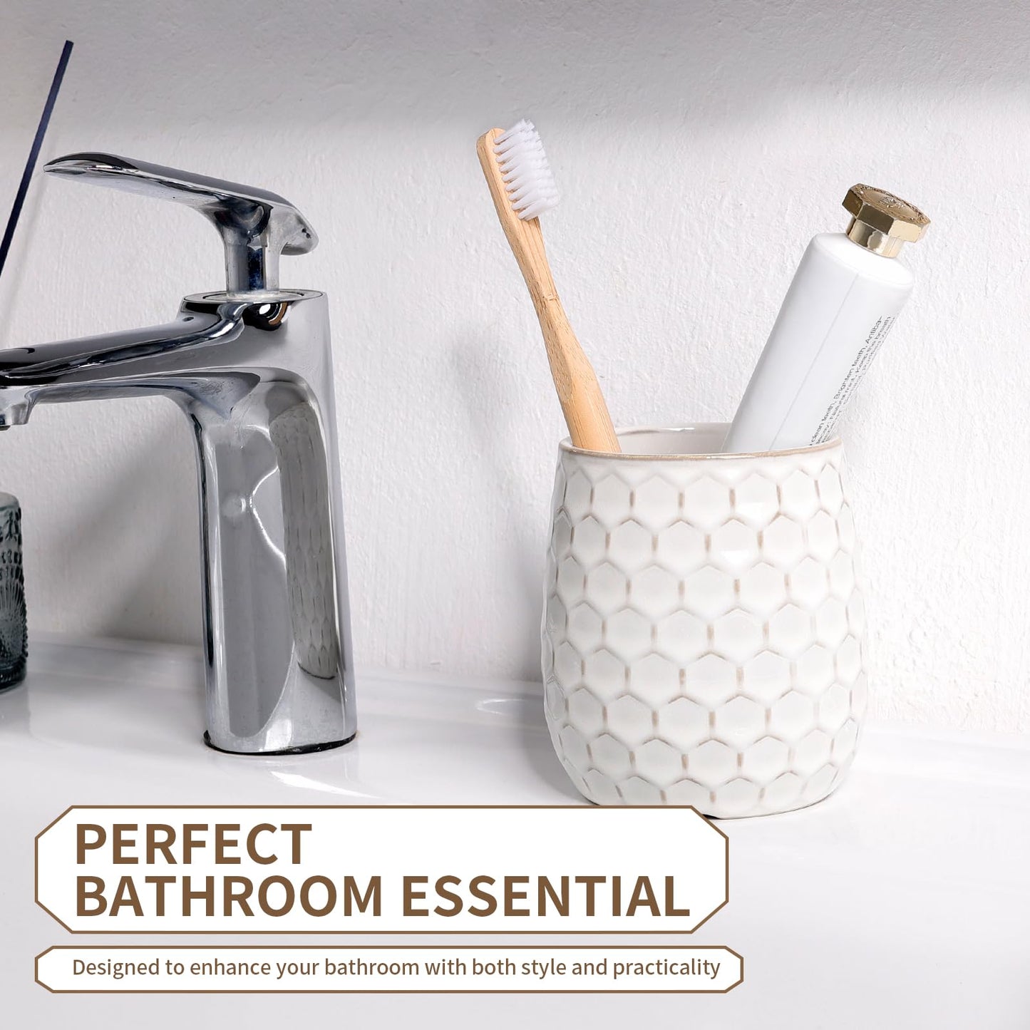 Toothbrush Holder, Tooth Brush Holder for Bathroom - Ceramic Toothbrush Cup White Toothbrush Holders Countertop, Makeup Brush Holder Pen Holder, 3.62" x 3.62" x 3.93", ANTIS'S HOME