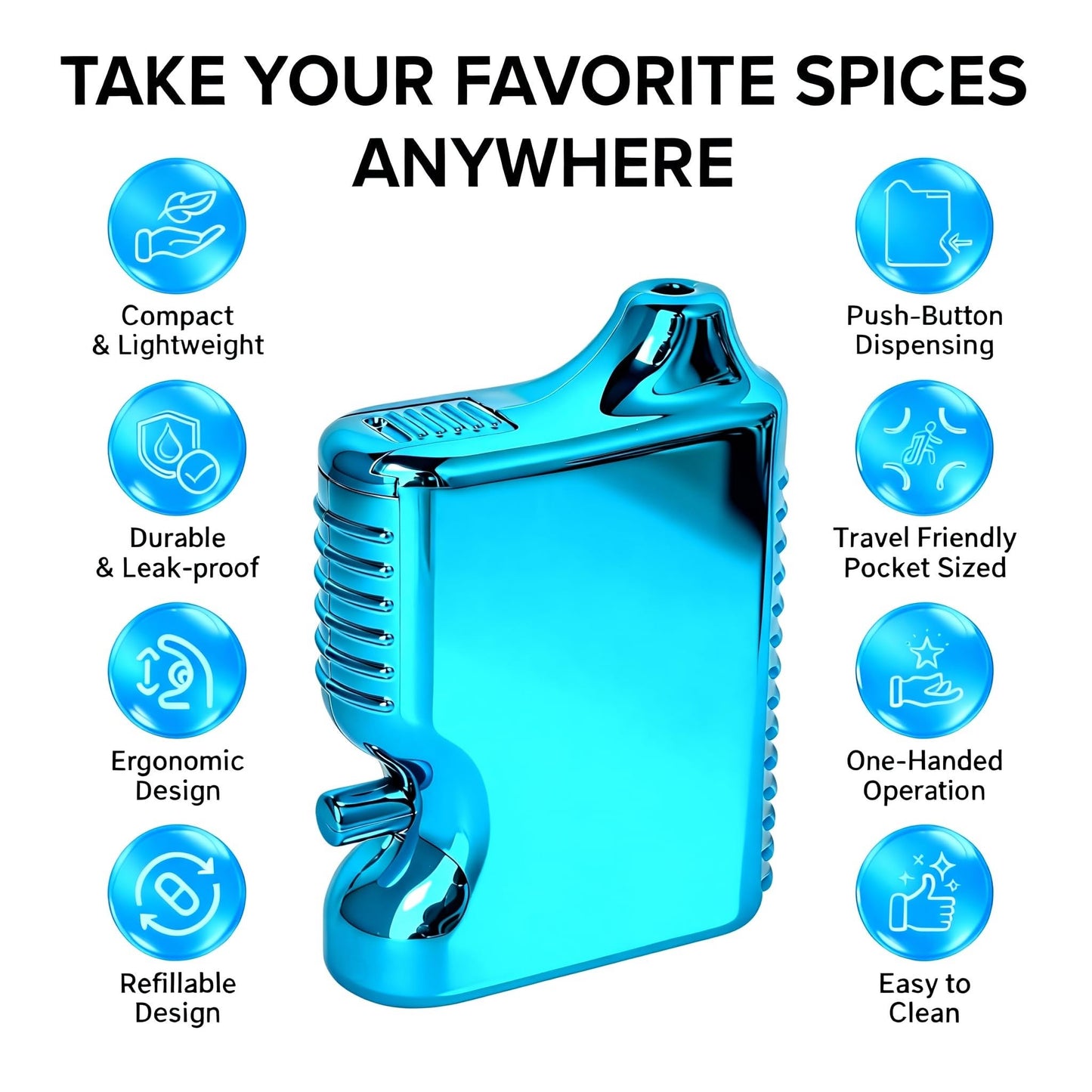 Multi-Functional Salt & Pepper Shaker Set - Portable Plastic Seasoning Dispensers for Fine Spices, Ideal for Kitchen, Camping & Picnic (Lake Blue)