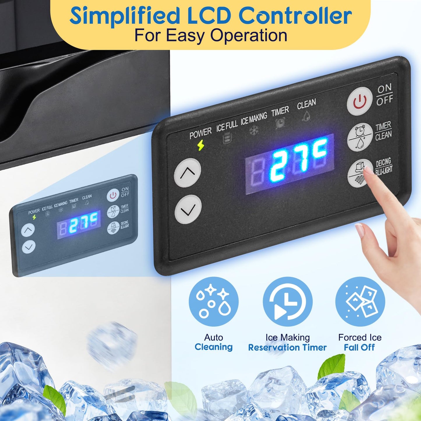 Commercial Ice Maker Machine 77LBS/24H, Stainless Steel Under Counter Ice Machine with 22LBS Ice Storage Capacity, Auto-Cleaning, 5x8 Ice Grid for Bar Restaurant Cafe Office Home, 110V 195W