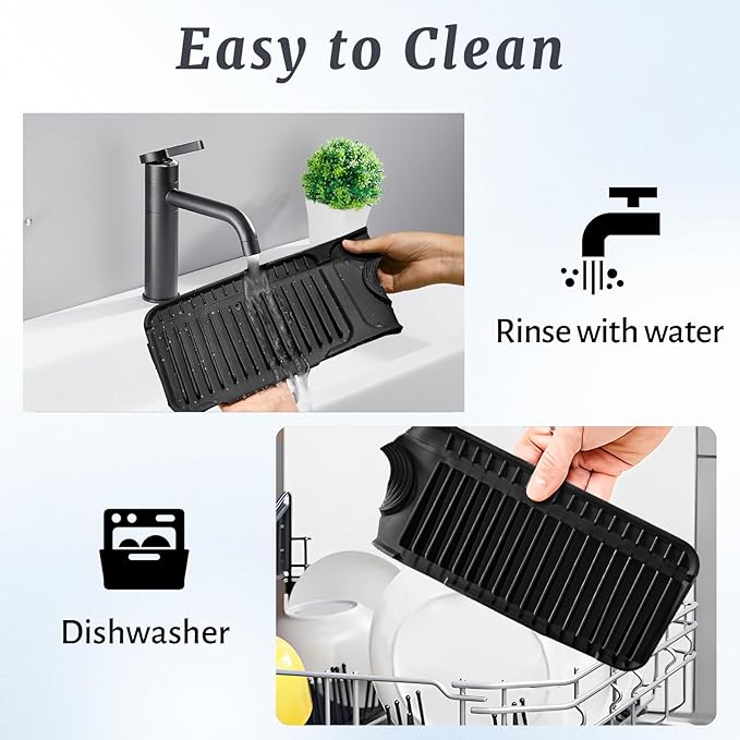 PoYang 24 inch Faucet Mat for Kitchen Sink Splash Guard, 7° Slope Silicone Sink