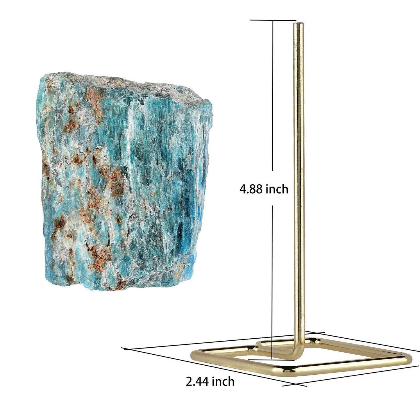 mookaitedecor Natural Blue Apatite Raw Rough Stone with Stainless Stand, Gemstone Specimen Healing Crystal Stone Display for Office Home Decor 6.7"-7.8" Tall