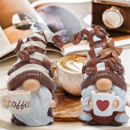 Hodao 2PCS Coffee Gnomes Figurines - Swedish Tomte Elf Dwarf Decor for Bar, Home, Gifts, Holiday Coffee Corner Decoration, Cute Christmas Farmhouse Tiered Tray Ornament for Kitchen Display