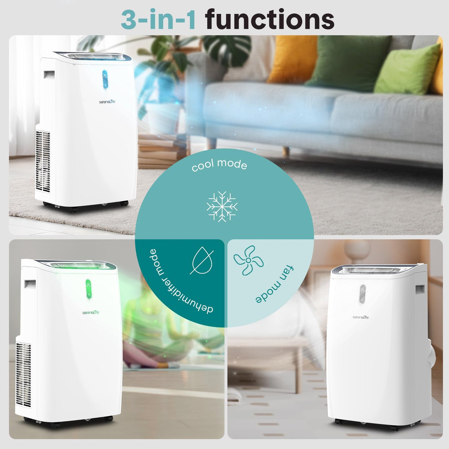 SereneLife Portable Air Conditioner, 14000 BTU (ASHRAE) Compact Home A/C Cooling Unit with Built-in Dehumidifier and Fan Modes, Energy Efficient 400 Sq. Ft. Coverage, Includes Window Mount Kit (White)