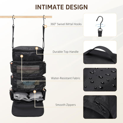 GOLF QUALITY Multi-layer storage bag Casual simple Luggage Packing Organizer with Hook,Clothing Underwear Bag,Carry On Closet,Classic black