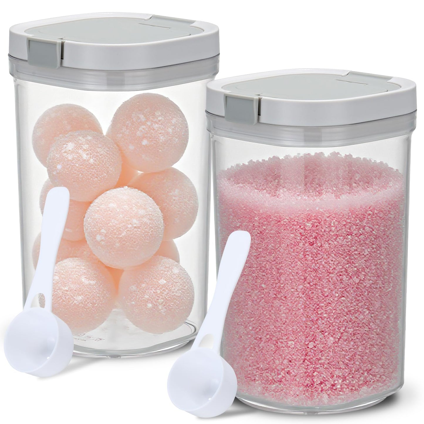 HFYZZ 2 Pack Bath Salt Jar with Pop-Up Airtight Lid and Scoop, 1.8L Plastic Airtight Storage Canister Bathtub Accessories for Bathroom Salt, Flour, Candy, Tea