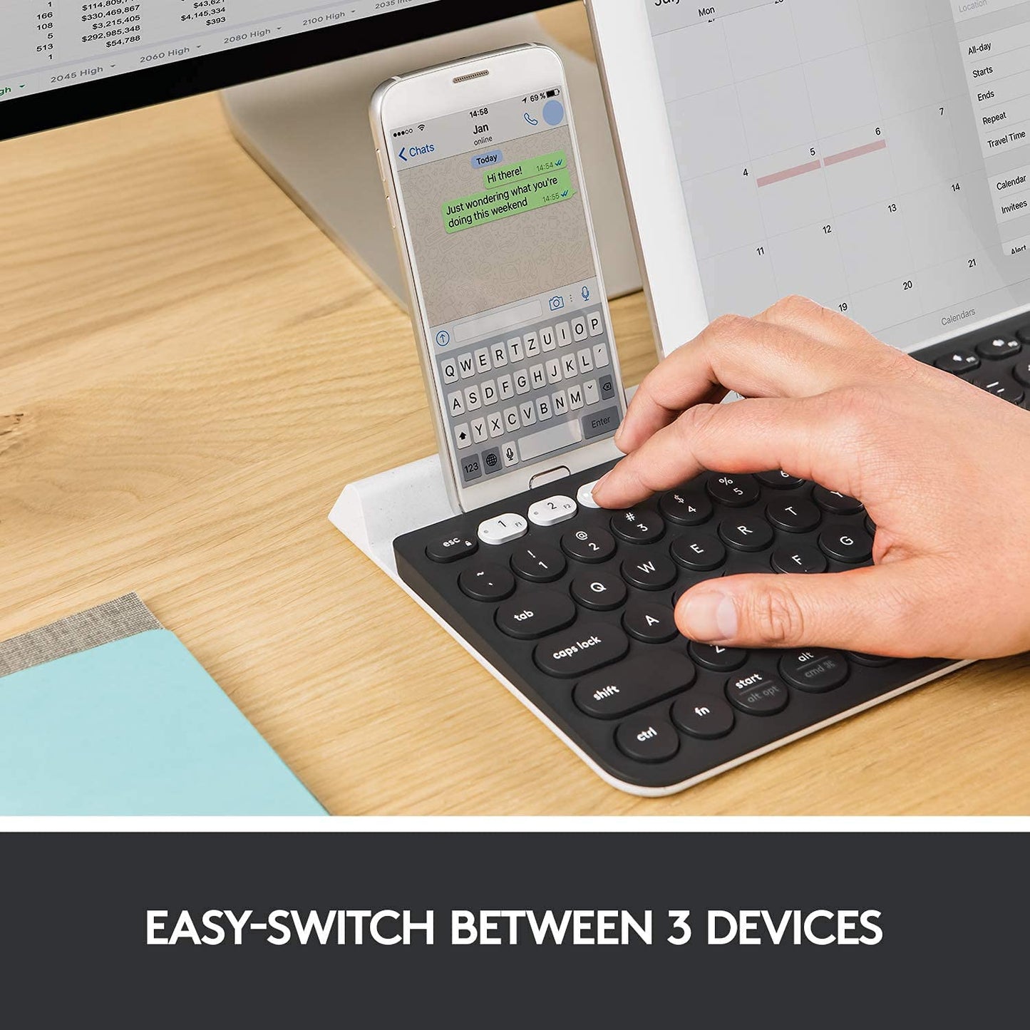 Logitech K780 Multi-Device Wireless Keyboard for Computer, Phone and Tablet – Logitech FLOW Cross-Computer Control Compatible – Speckles