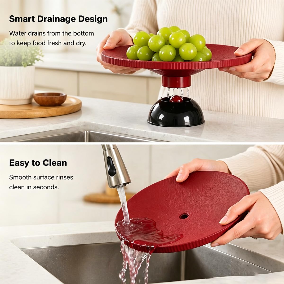 9.8" Large Fruit Bowl with Draining Holes for Kitchen Counter, Modern Decorative Bowl for Keys Jewelry Candy, Roman Rock Pattern Entryway Table Footed Bowl Home Décor