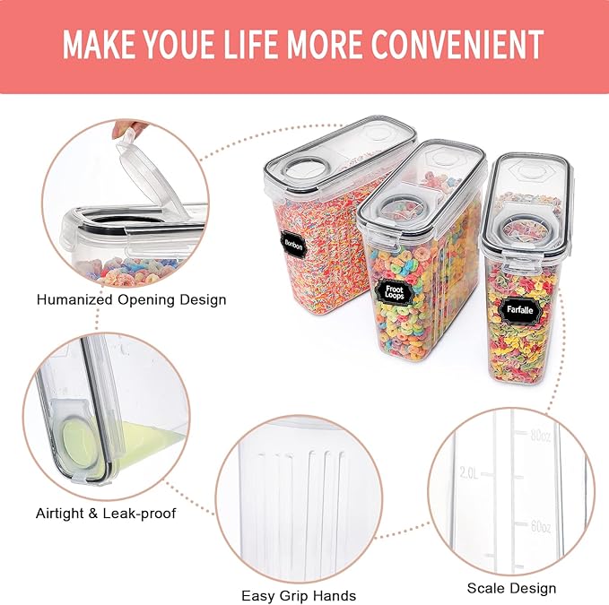 PRAKI Cereal Containers Storage Set, Cereal Dispensers