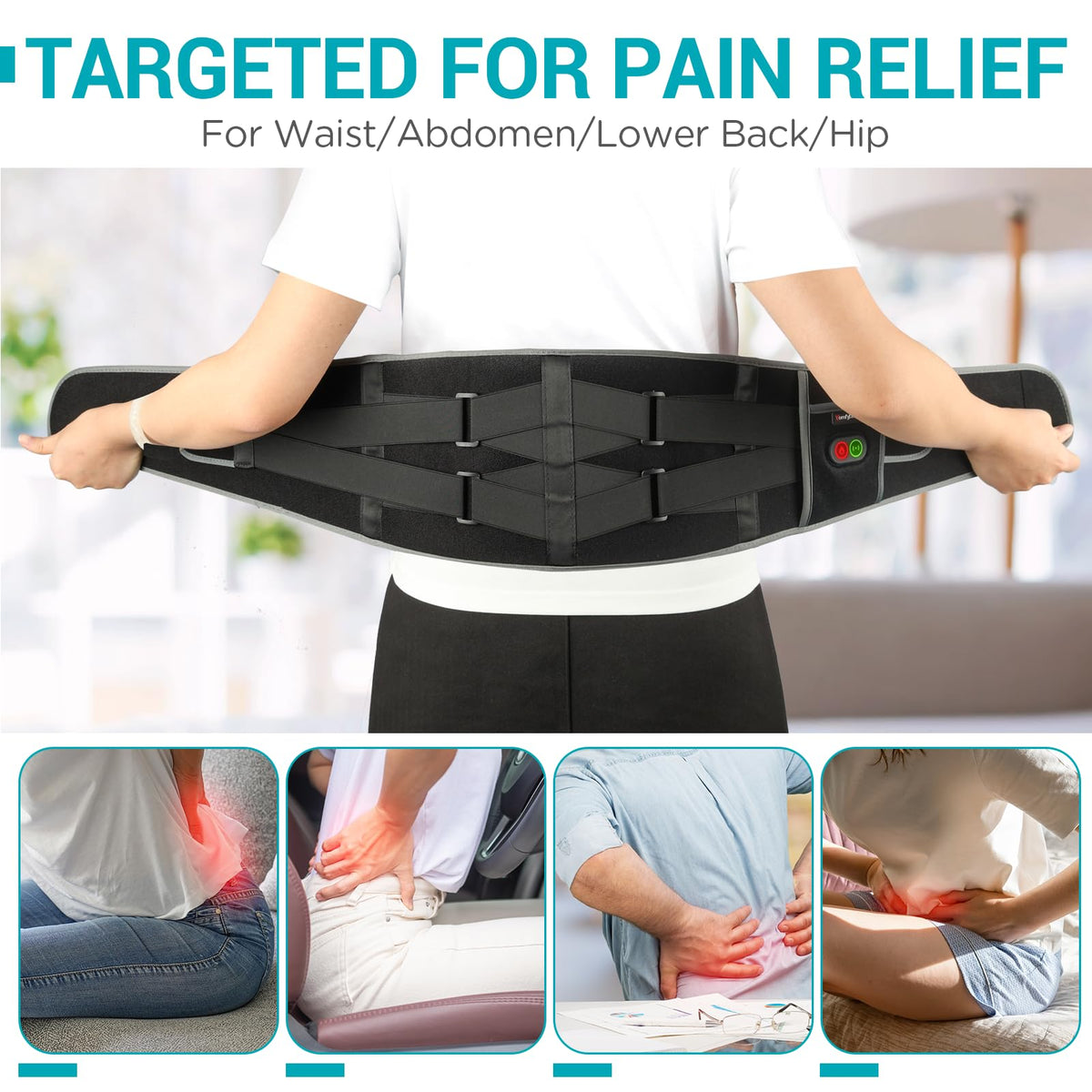 Comfytemp Cordless Heating Pad with Massager for Back Pain Relief, Portable Lower Back Massager FSA HSA Eligible Wearable, Birthday Gifts for Dad Mom Men Women Grandpa Grandma, 3 Heat, Auto-Off, 58"