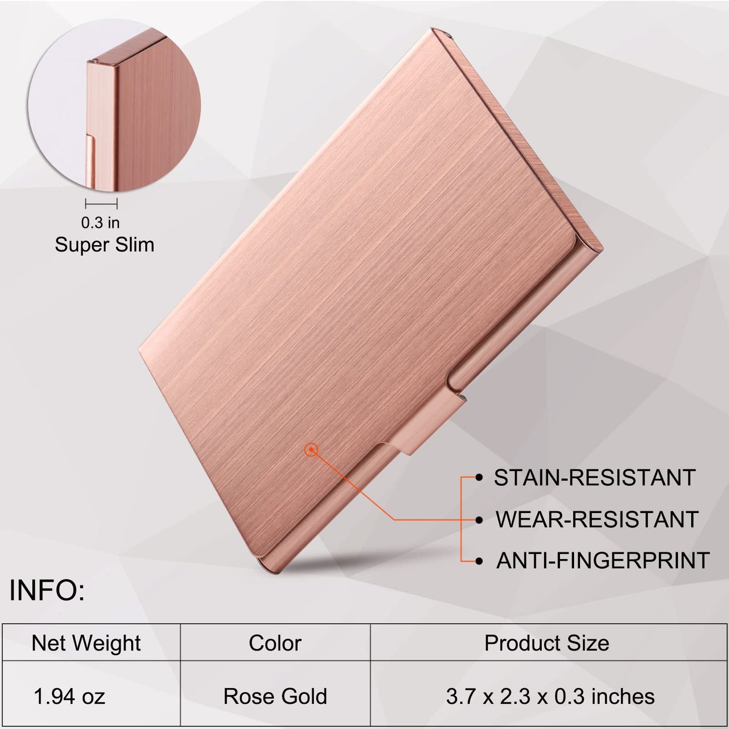 DMFLY Black Slim Metal Business Card Holder + Rose Gold Case, Slim Business Card Case for Men & Women, Pocket Metal Card Case, Professional Stainless Steel Business Card Holders