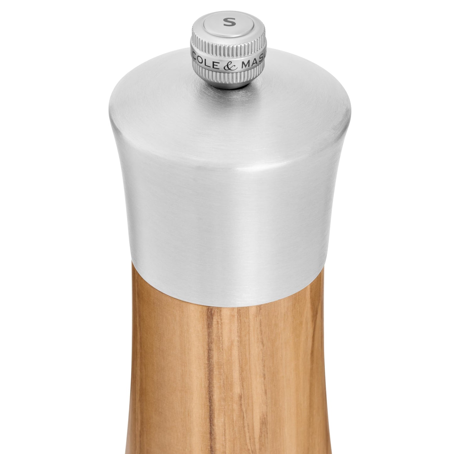 Cole & Mason Bromley Salt Mill, Ceramic Mechanism with Adjustable Coarseness, Olive Wood/Stainless Steel Salt Grinder, 150mm