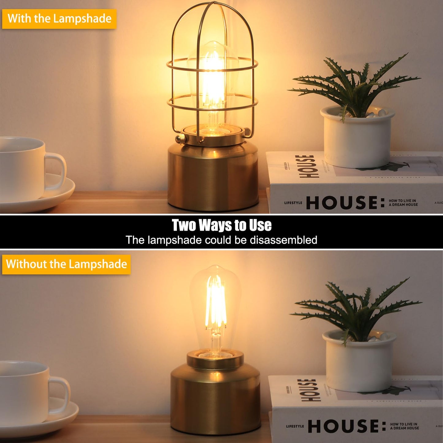 Haian Support Small Touch Gold Table Lamp for Small Spaces - 3 Way Dimmable Industrial Bedside Lamp - Steampunk Antique Nightstand Desk for Bedroom, Living Room (Bulb Included)
