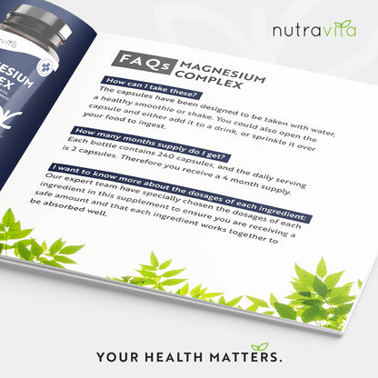 Magnesium Supplements 5-in-1 Complex 1146mg - 240 Vegan High Strength Capsules - 400mg Elemental Magnesium - Bis Glycinate, Citrate, Malate, Oxide, Ascorbate - Muscle Support & Sleep Aid - Nutravita