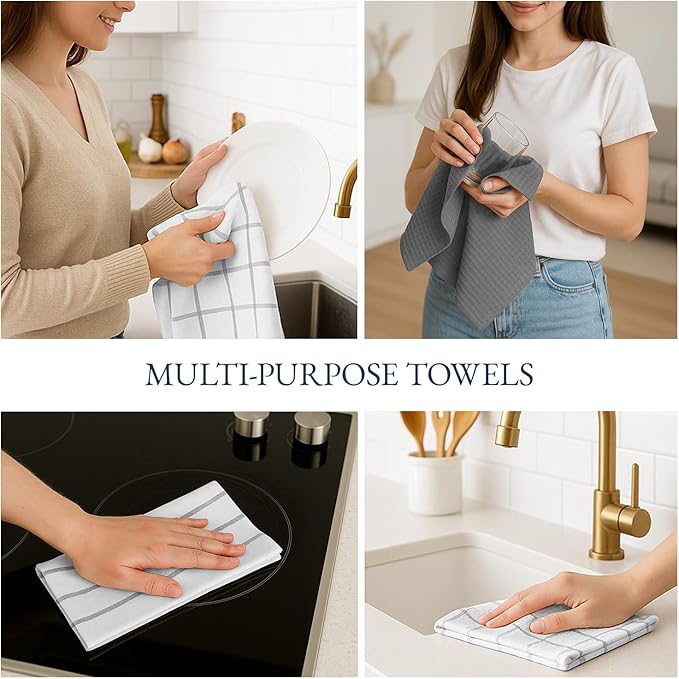LANE LINEN Kitchen Towels & Dishcloths Set of 12-100% Cotton, Quick-Drying 18”