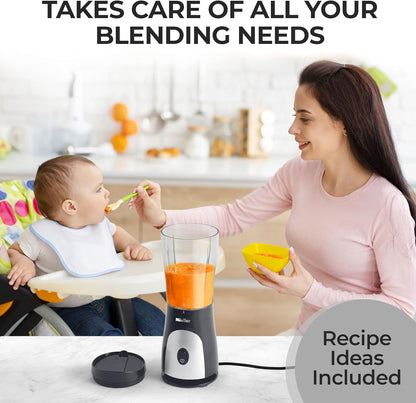 Mueller Smoothie Blender for Smoothies - Personal Blender for Shakes, Frozen Drinks, Baby Food & More, 15oz Travel Cup and Lid, Durable Stainless Steel Blades for Powerful Blending Performance, Black