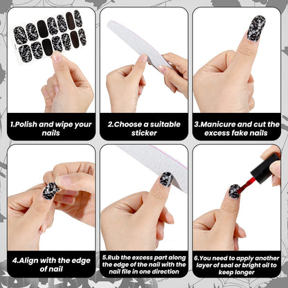 Maitys 168 Pcs 12 Sheets Halloween Goth Full Wrap Nail Stickers Nail Polish Strips Decals Skull Self Adhesive for Women DIY Decoration(Skeleton Style)