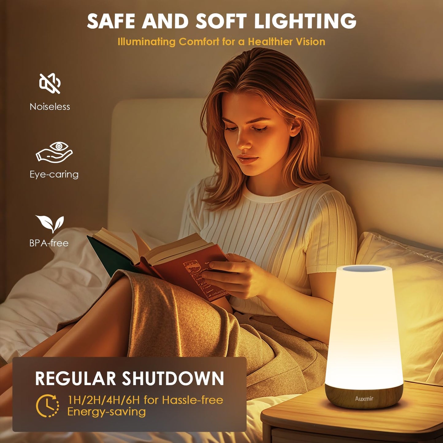 Auxmir LED Night Light Bedside Lamp Touch and Remote Control Dimmable Tabletop 13 RGB Colors Changing 5 Brightness Adjustable Rechargeable Portable Lamp for Baby Kids Nursery Bedroom Bathroom Camping