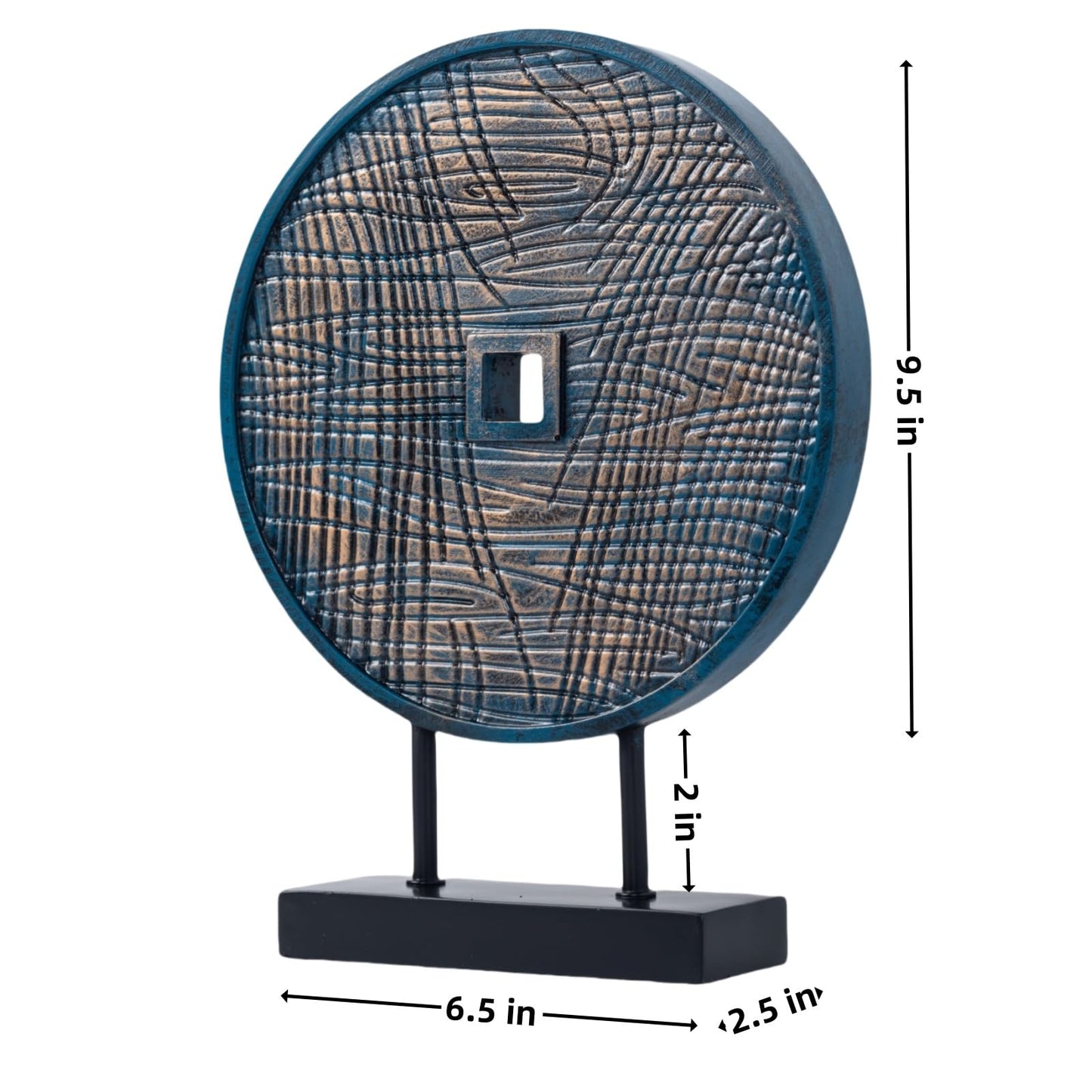 LuckySunDecorQZ Unique Round Coin Sculpture Decorative Objects for Shelf Home Decor Accents, Modern Abstract Tabletop Decor Items for Living Room Fireplace Mantel, Above Cabinet (Blue)