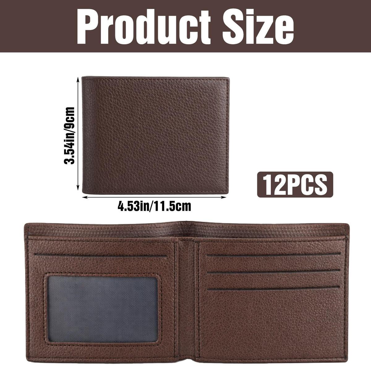 Kegeeei 12 Pcs Leather Bifold Wallets For Men, Bulk Mens Wallet For DIY Engraving, PU Leather Personalized Gift Wallets, 4.53x3.54 Inch, Brown