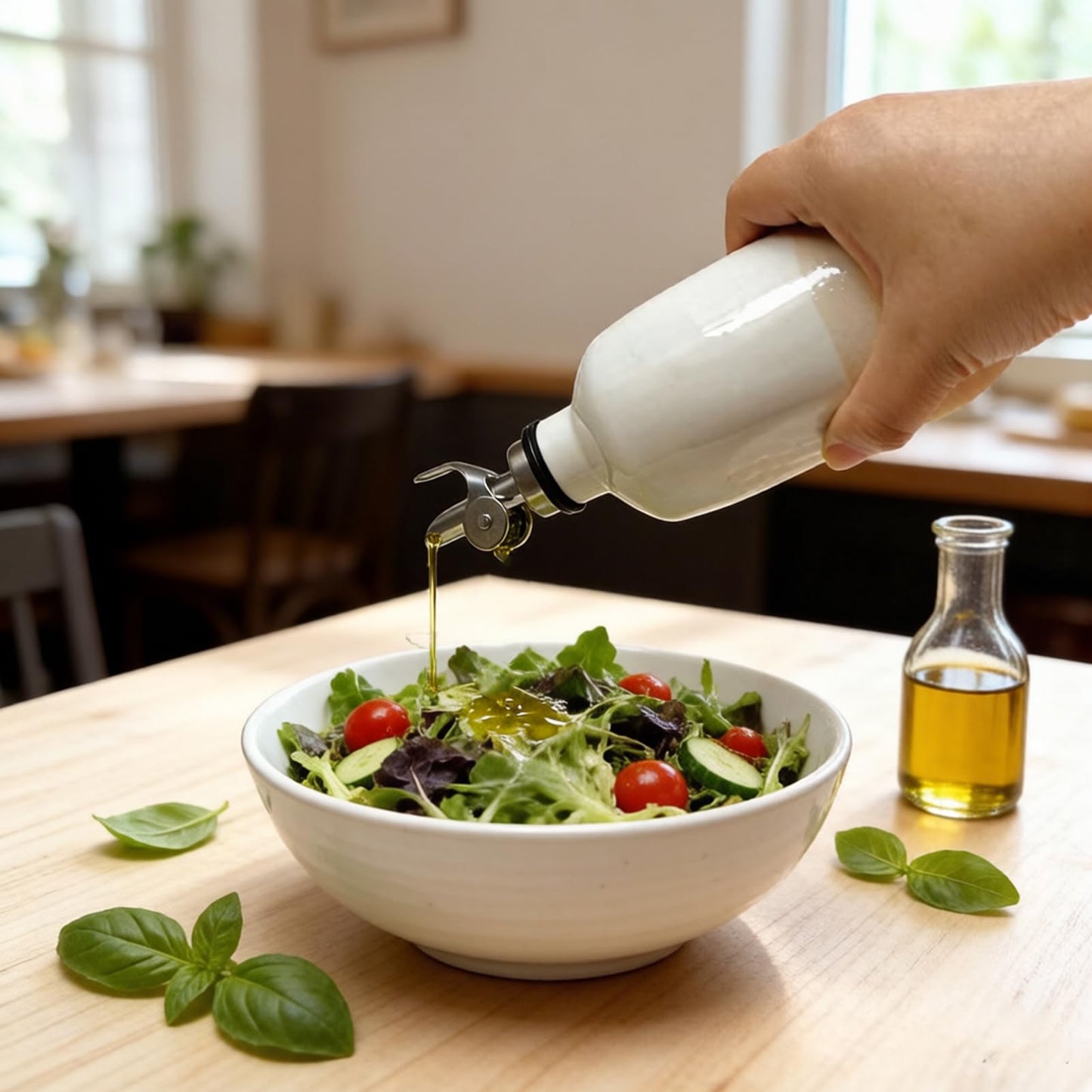 Rougizor Ceramic Olive Oil Dispenser Bottle for Kitchen 14 OZ with Gravity Spout for Olive Oil,Porcelain Oil Container, Vinegar, Soy Sauce Salt Coffee Syrups Other Liquids