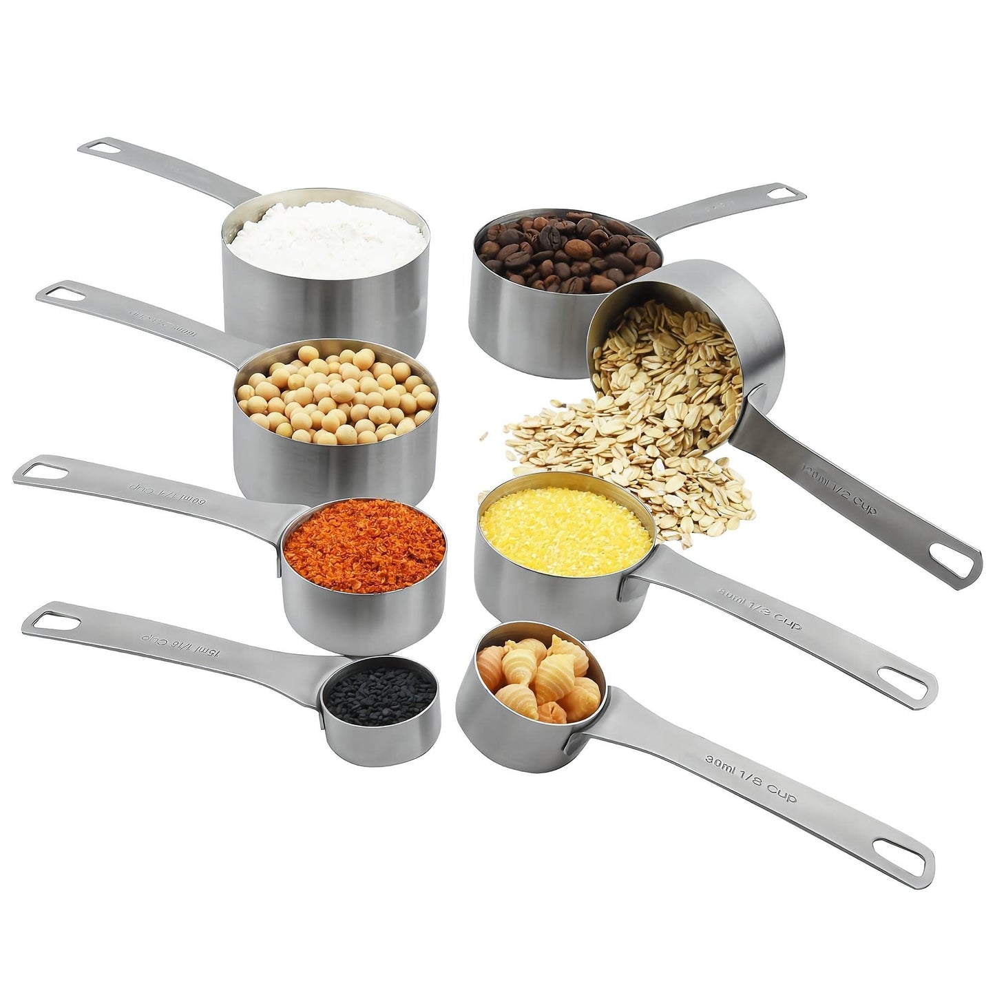 Smithcraft Measuring Cup Set of 8, 18/8 Stainless Steel Measuring Cups for Kitchen & Baking, Heavy Duty Metric & US Measure Cups Set with 2/3 Cup & 3/4 Cup Meaure Cups