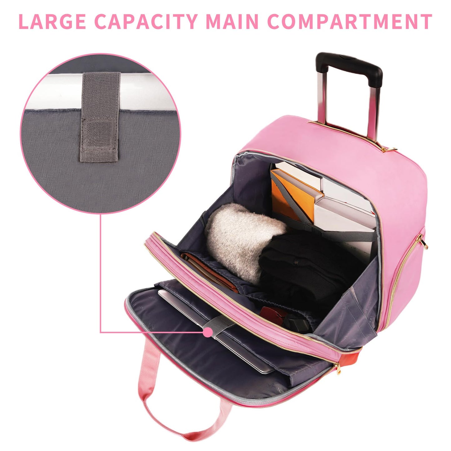 MATEIN Laptop Bag on Wheels for Women, 17 Inch Laptop Case Travel Rolling Briefcase Womens Computer Case Ladies Lightweight Office Bag Carry on Suitcase for Flight, Airplane, Pink