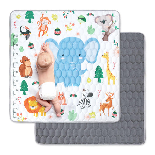 Funsland Baby Play Mat, Foldable Kids Playmat, Cotton Baby Play Mats for Floor, 127x127cm Soft Baby Crawling Mat Pollution-Free, Non-Slip Baby Activity Play Mat for Toddlers 1 2 3 Years Old, Animal