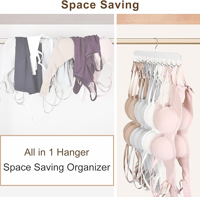 Bra Hanger for Closet, Tank Top Hanger 20 Hooks Capacity Foldable Wood Space