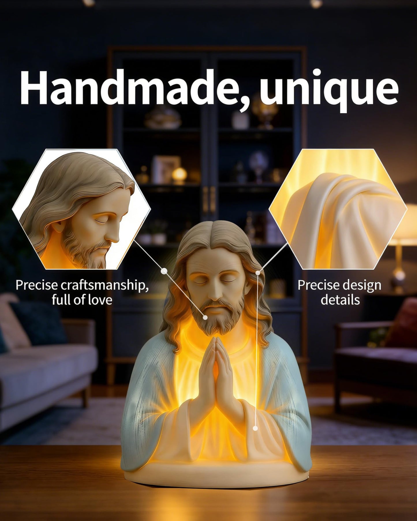 Chwsssgy Jesus Prayer Night Light, 6" Sacred Jesus Statue Lamp for Spiritual Comfort, Warm LED Devotional Table Lamp for Prayer & Meditation, Religious Home Decor, Faithful Gift for Peace & Serenity