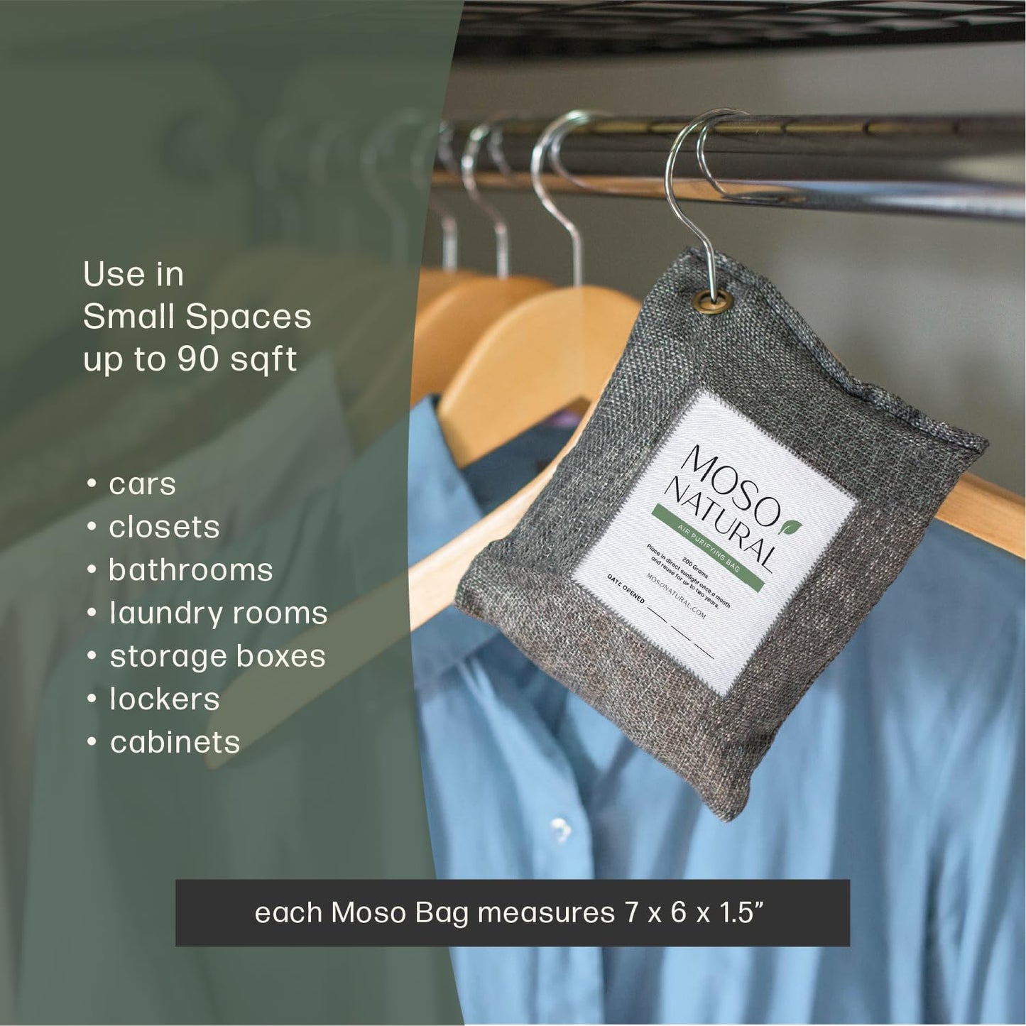 Moso Natural Air Purifying Bag 200g (4 Pack). A Scent Free Odour Eliminator for Cars, Closets, Bathrooms, Pet Areas. Premium Moso Bamboo Charcoal Odour Absorber. (Charcoal Grey)