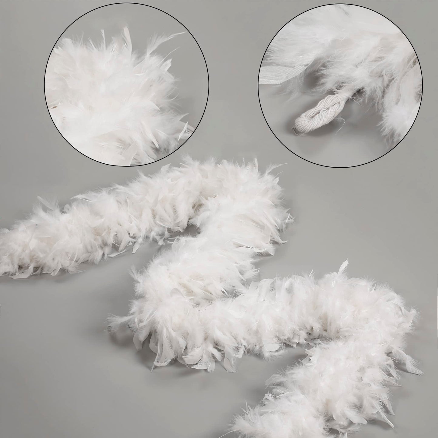 Larryhot 60g White Feather Boa - 2 Yards Turkey Boa Feathers for Party Bulk,Christmas,Wedding Centerpieces,Costume,Concert,Pet and Home Decoration (White)